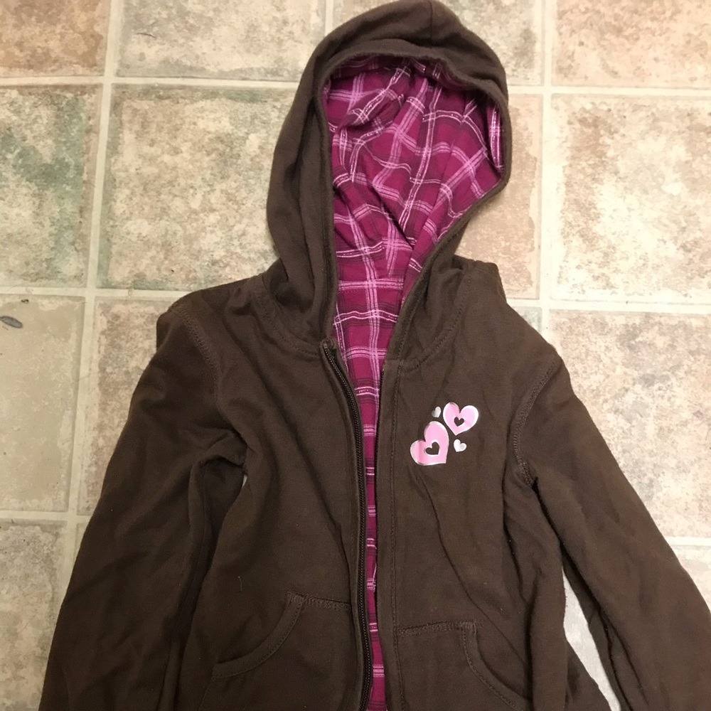 Girl’s, reversible solid/plaid jacket